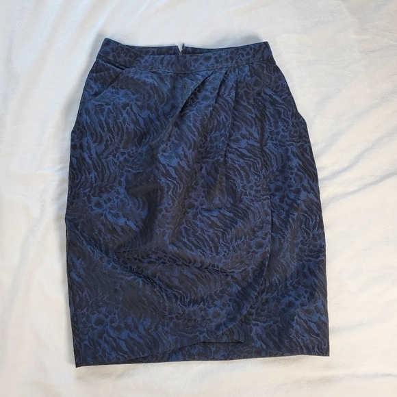 Miss Sixty Brocade Tulip Wrap Skirt Blue Black Animal Print - Picture 1 of 12